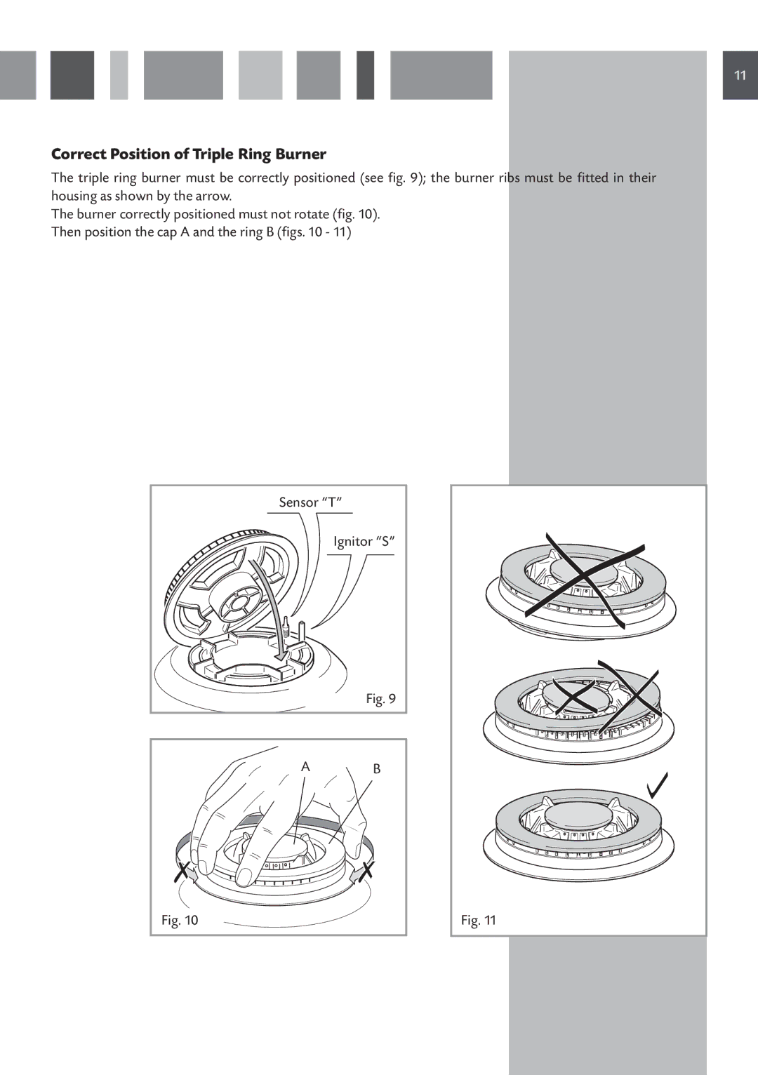 CDA HCG 741, HCG 731 manual Correct Position of Triple Ring Burner 